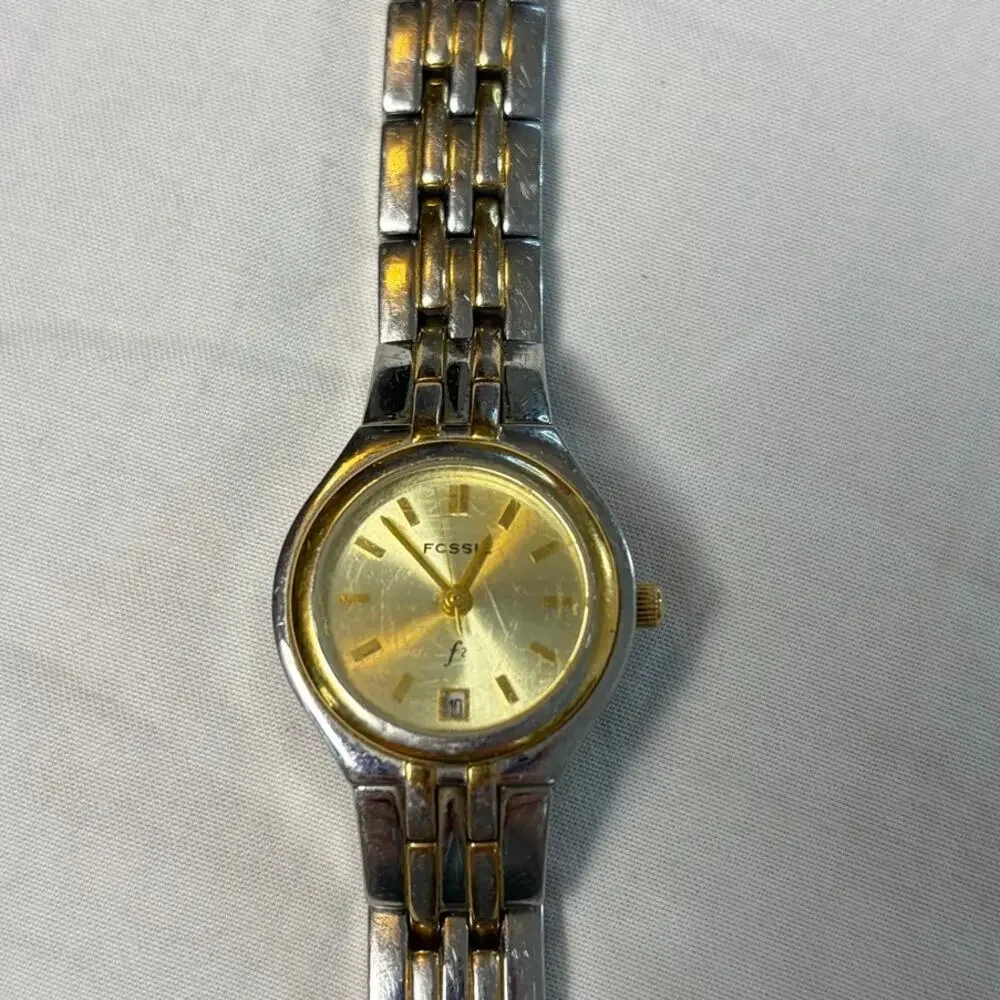 Fossil F2 womens silver, gold watch ES-9441, 2 toned. Needs battery